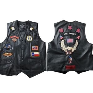 Y2K Oscar Piel Men's Leather Motorcycle Riding‎ Vest USA Air force Veteran Sz XL